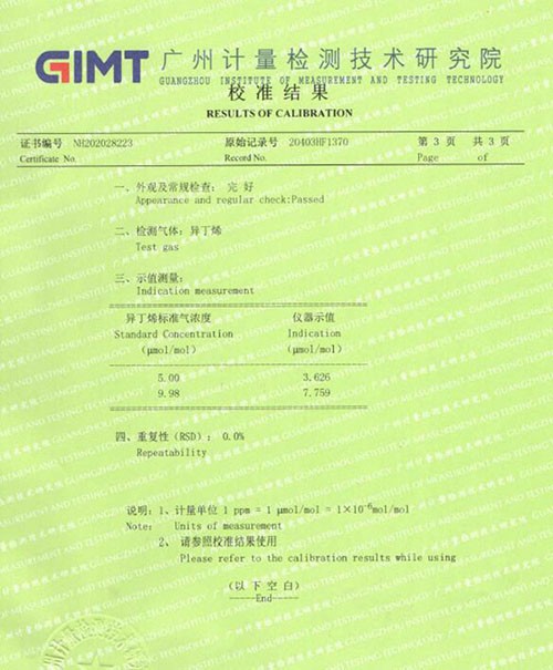 NMP氣體檢測儀計量校準報告